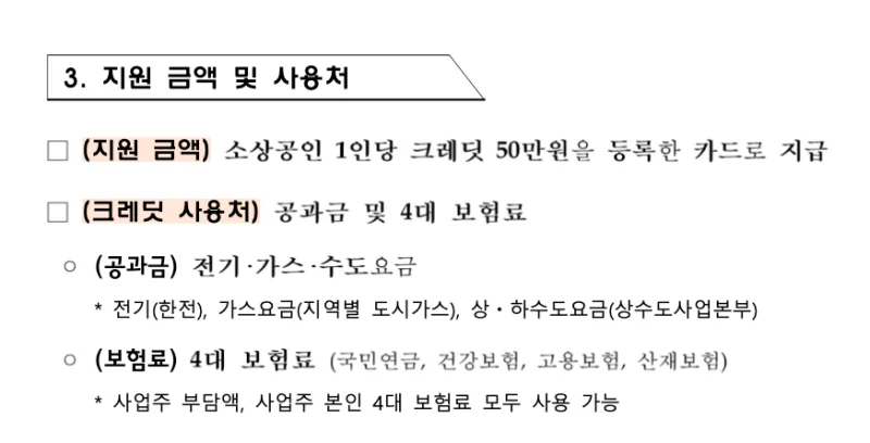 소상공인 50만원 지원금 사용처